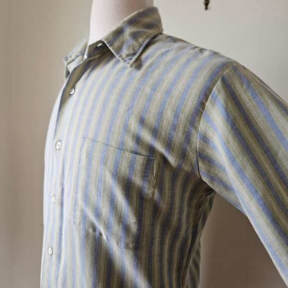 JC Penney Vintage 60s Oxford Cloth Striped Green Blue Short Sleeve Dress Shirt M - Picture 4 of 8